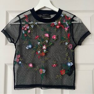 Urban Outfitters Black Sheer Floral Top Size Small